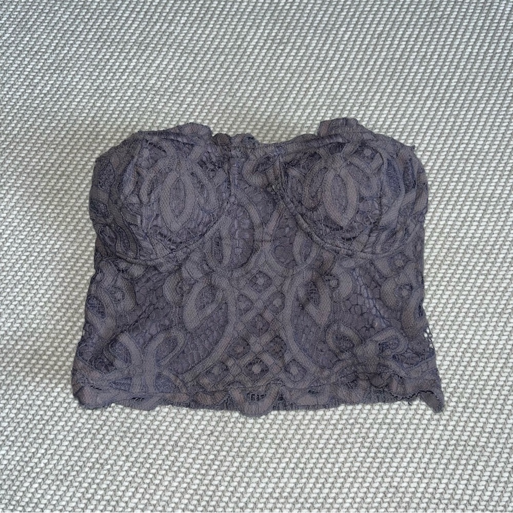 Intimately Free People Dusty Purple Adella Lace Crop Corset Bralette Top Sz Xs